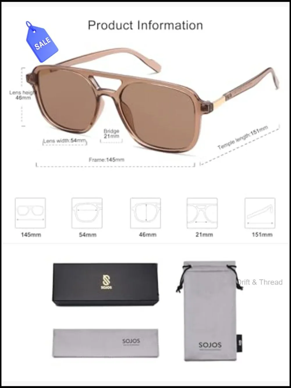 Retro Aviator Sunglasses UV400 Protection Lightweight Unisex Rectangle Shades